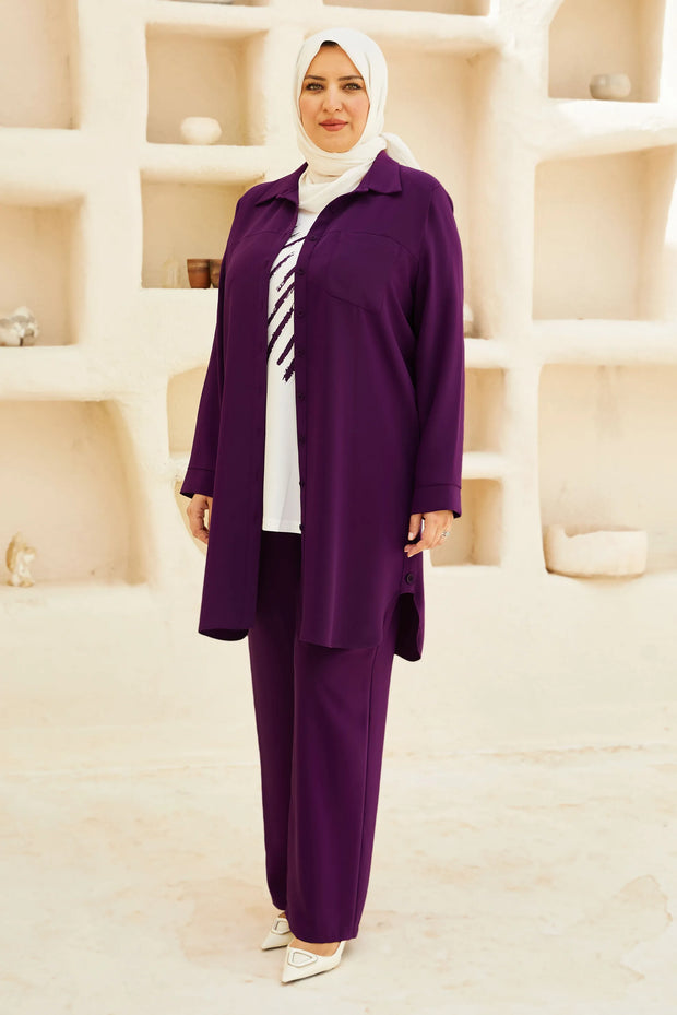 Ensemble 3 Pièces Femme Voilée Modeste - Chemise Tunique Pantalon | Anika