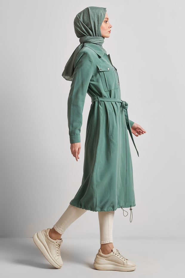 Veste Longue Ceinturée Modal - Élégance Structurée Femme Voilée | Anika