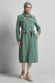 Veste Longue Ceinturée Modal - Élégance Structurée Femme Voilée | Anika