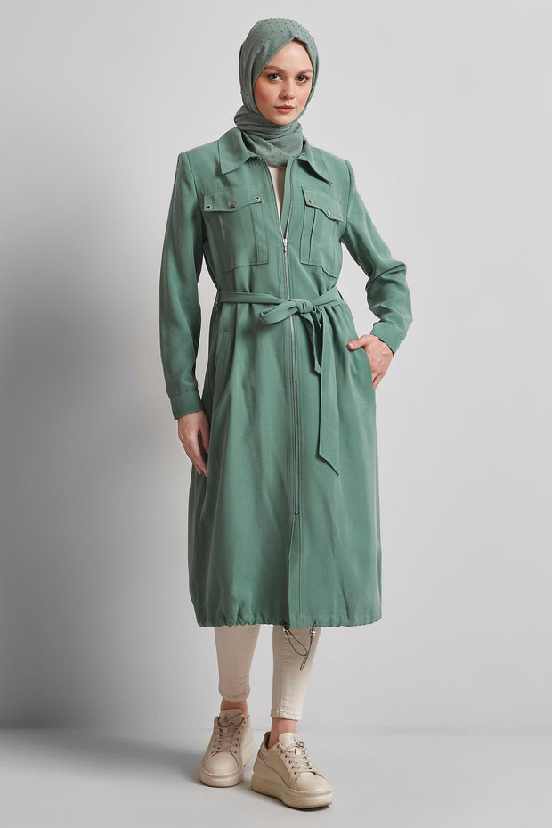 Veste Longue Ceinturée Modal - Élégance Structurée Femme Voilée | Anika