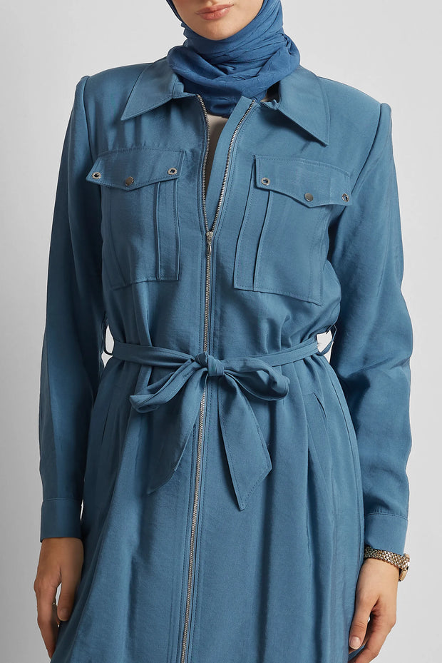 Veste Longue Ceinturée Modal - Élégance Structurée Femme Voilée | Anika