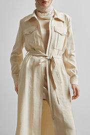 Veste Longue Ceinturée Modal - Élégance Structurée Femme Voilée | Anika