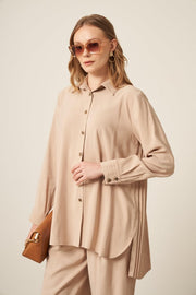 Combinaison Cupra Femme Beige FTZ | Tunique-Pantalon Fluide Chic Anika