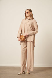 Combinaison Cupra Femme Beige FTZ | Tunique-Pantalon Fluide Chic Anika