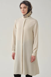 Tunique Minimaliste Col Mao Femme Voilée - Style Épuré & Chic | Anika