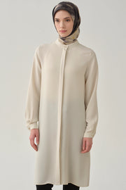 Tunique Minimaliste Col Mao Femme Voilée - Style Épuré & Chic | Anika