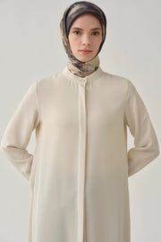 Tunique Minimaliste Col Mao Femme Voilée - Style Épuré & Chic | Anika