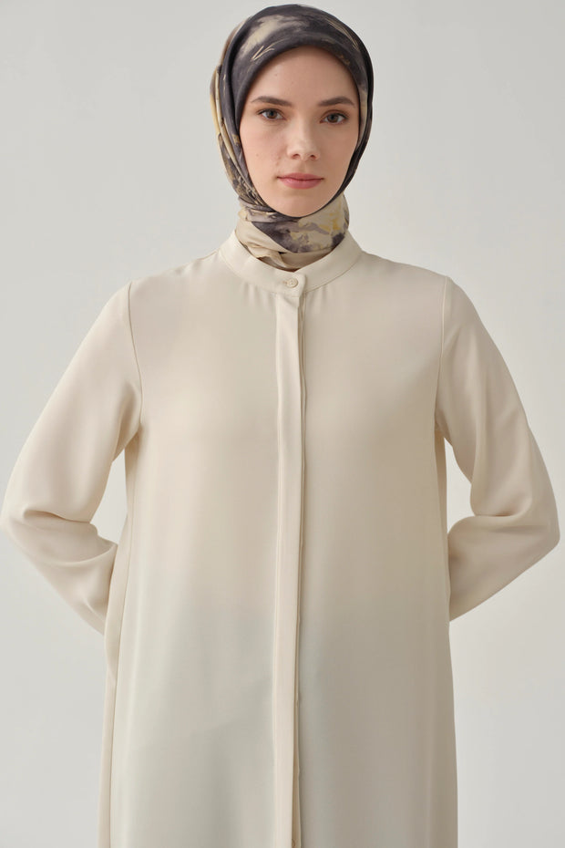 Tunique Minimaliste Col Mao Femme Voilée - Style Épuré & Chic | Anika