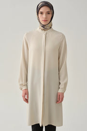 Tunique Minimaliste Col Mao Femme Voilée - Style Épuré & Chic | Anika