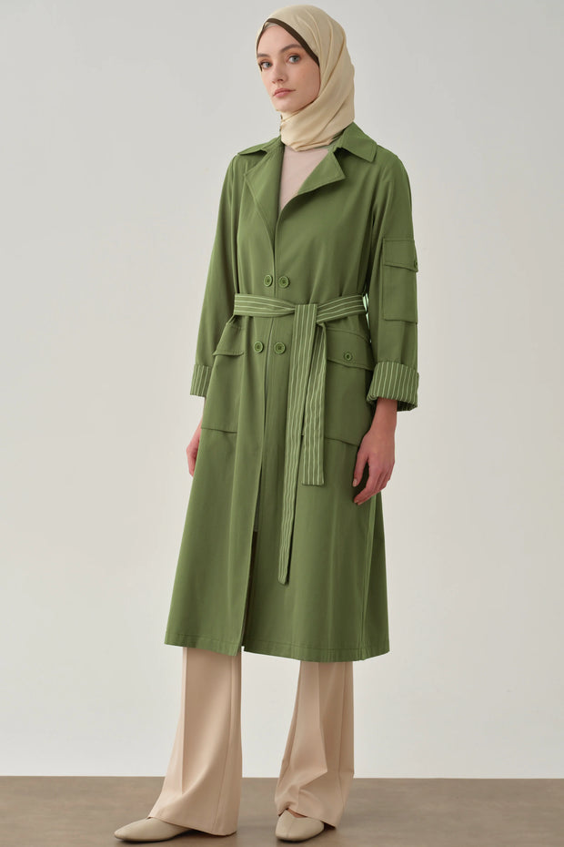 Trench Rayé Col Blazer Femme Voilée - Chic & Urbain  | Anika