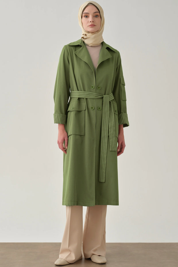 Trench Rayé Col Blazer Femme Voilée - Chic & Urbain  | Anika