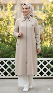 Veste Longue Ceinturée en Modal Femme Voilée - Style Fluide & Chic | Anika