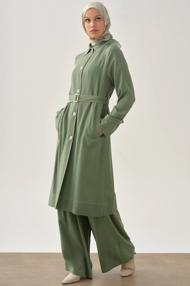 Veste Longue 100% Lyocell à Surpiqûres - Style Minimaliste Chic | Anika