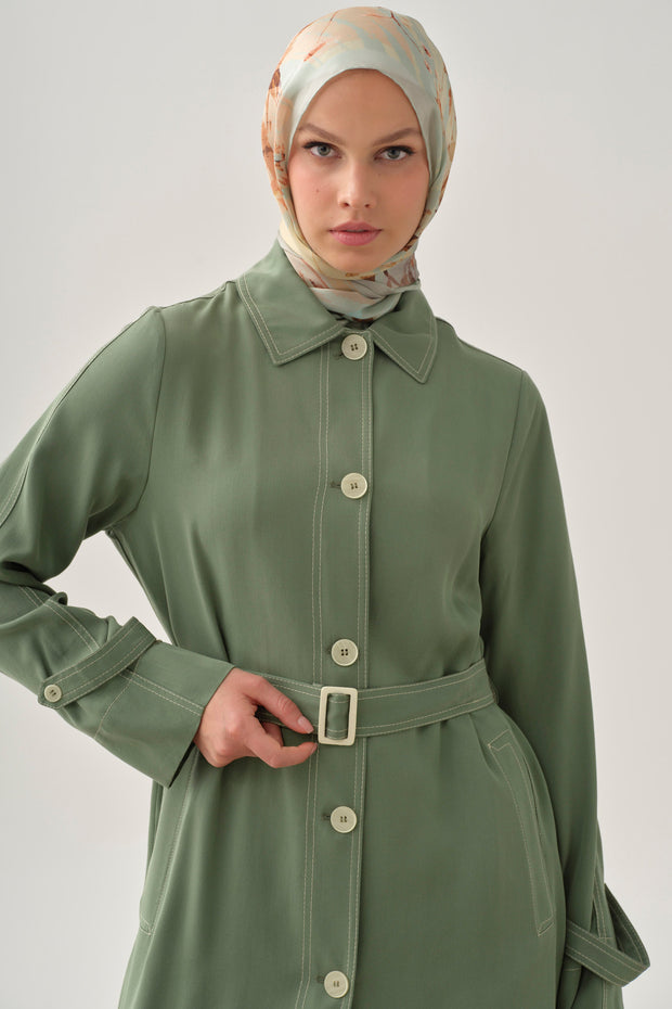 Veste Longue 100% Lyocell à Surpiqûres - Style Minimaliste Chic | Anika