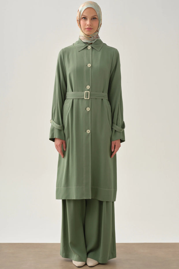 Veste Longue 100% Lyocell à Surpiqûres - Style Minimaliste Chic | Anika