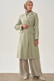 Veste Longue Ceinturée Modal Femme Voilée - Tissu Argenté & Élégance Croisée | Anika