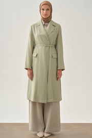 Veste Longue Ceinturée Modal Femme Voilée - Tissu Argenté & Élégance Croisée | Anika