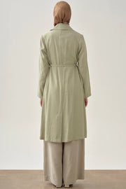 Veste Longue Ceinturée Modal Femme Voilée - Tissu Argenté & Élégance Croisée | Anika